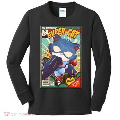 Funny Vintage The Ameowzing Super-Cat Comic Cover Kids Long Sleeve Shirt
