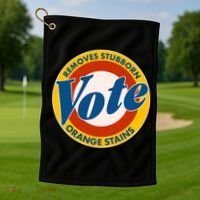 Funny VOTE Removes Stubborn Orange Stains Golf Towel thumb 1