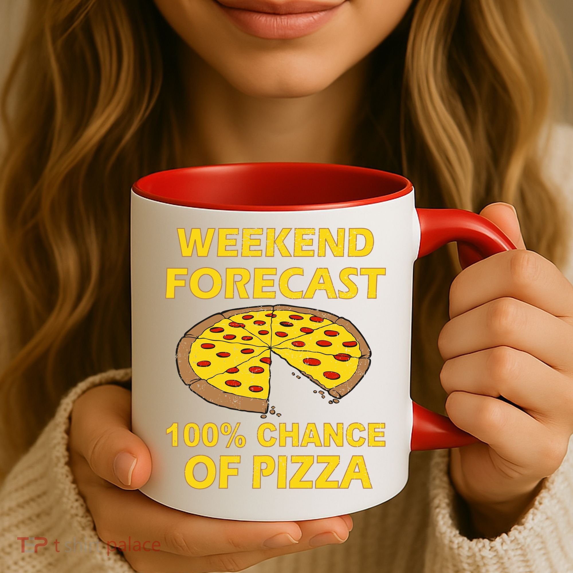 Funny Weekend Forecast 100 Percent Chance Of Pizza Coffee Mug