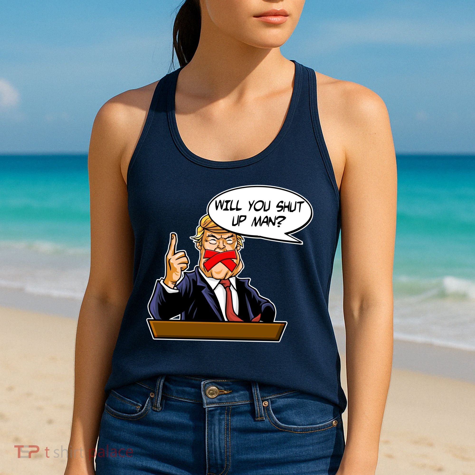 Funny Will You Shut Up Man Biden vs Trump Debate Comic Women's Tank Top