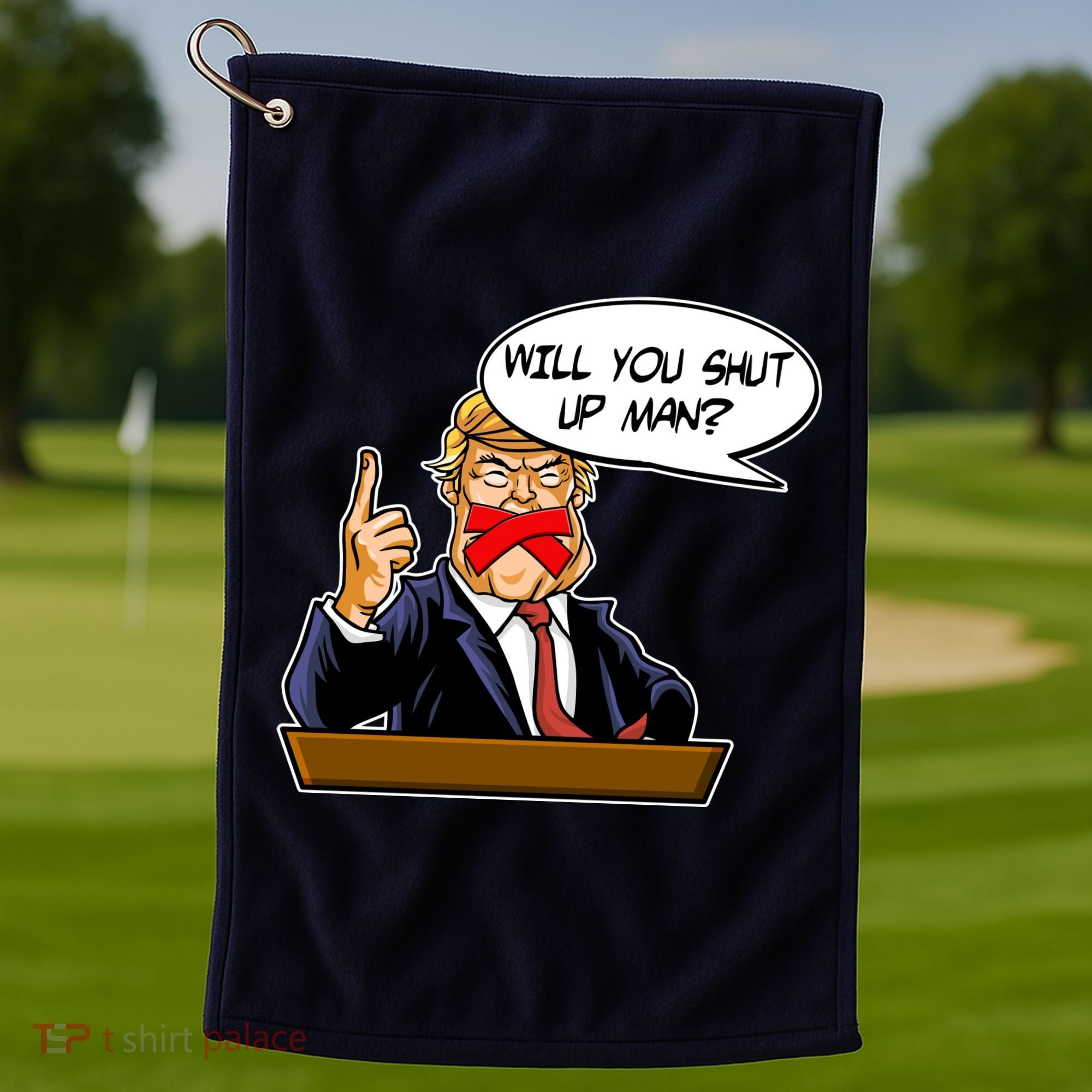 Funny Will You Shut Up Man Biden vs Trump Debate Comic Golf Towel