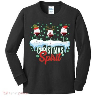 Funny Wine Christmas Spirit Kids Long Sleeve Shirt