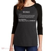 Funny Woke Real Definition Women's Tri-Blend 3/4-Sleeve Raglan Shirt thumb 2