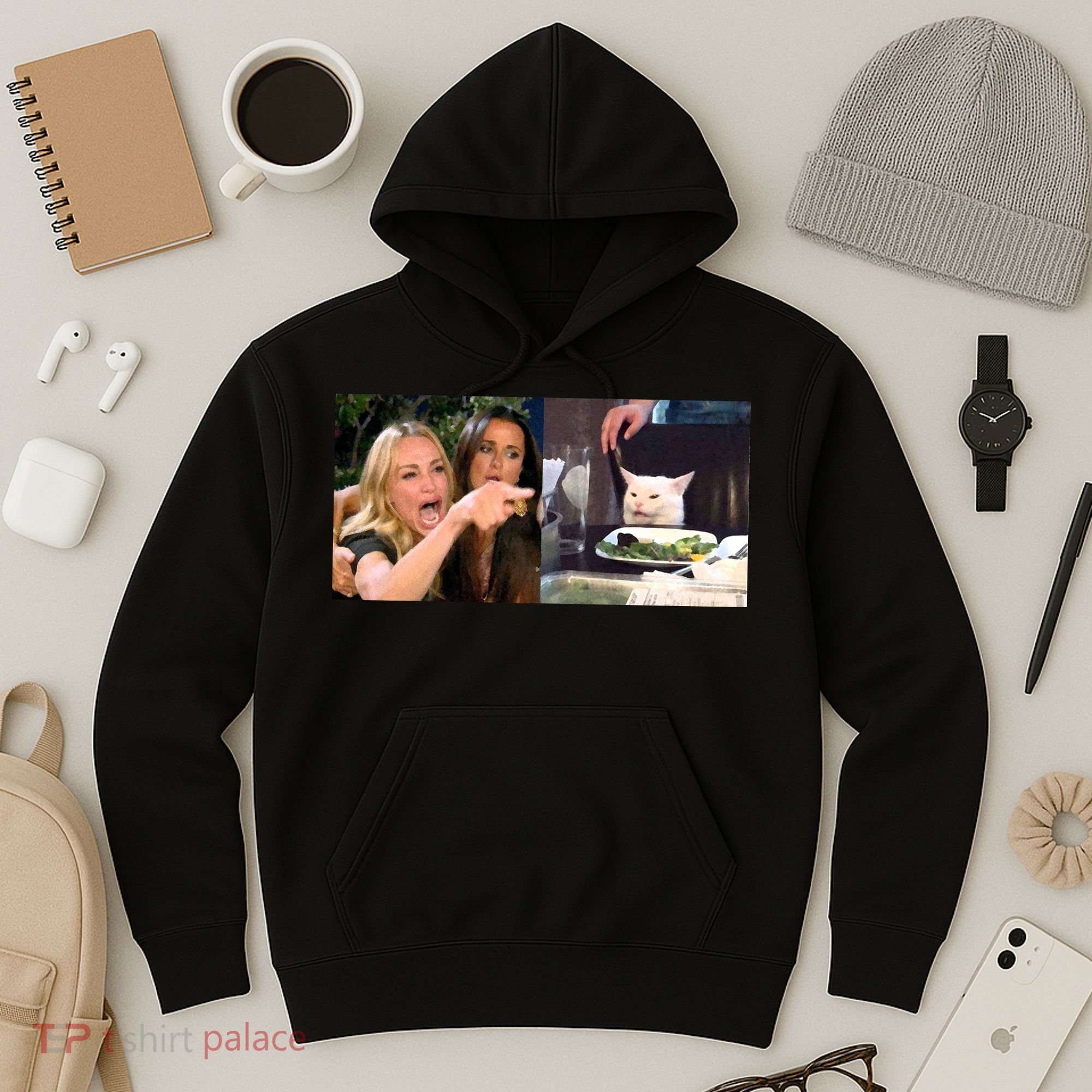 Funny Woman Yelling At Cat Meme  Hoodie