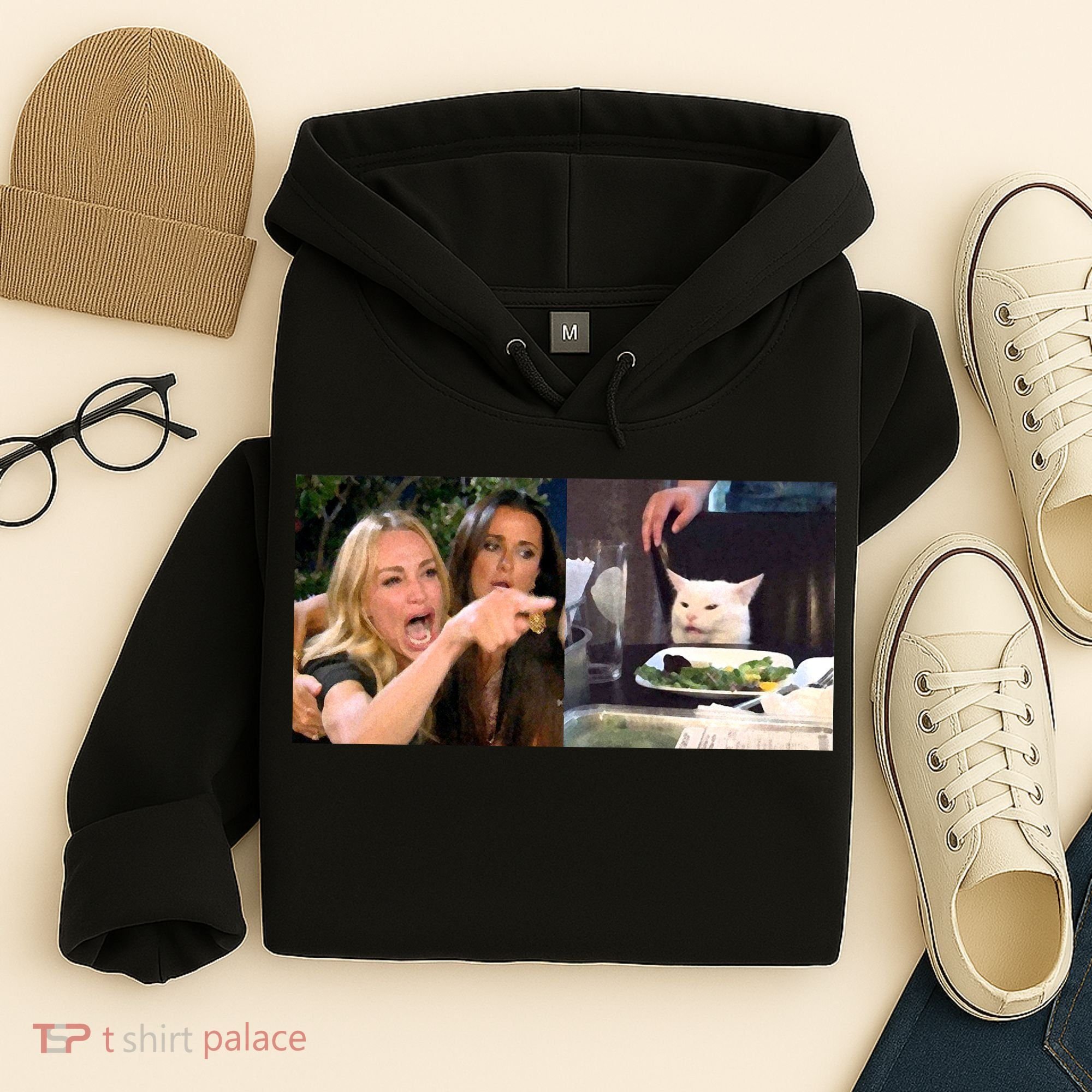 Funny Woman Yelling At Cat Meme  Hoodie