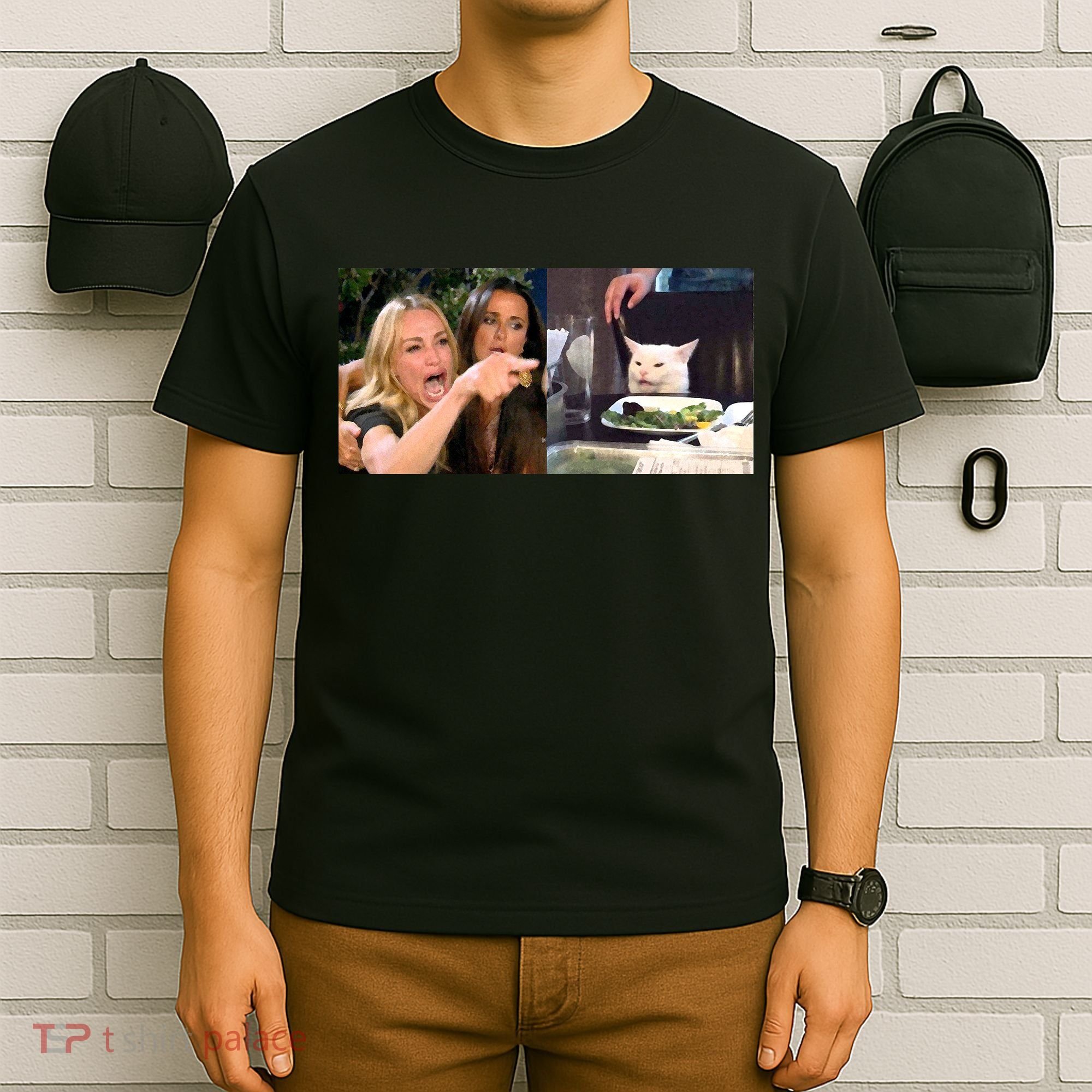 Funny Woman Yelling At Cat Meme  T-Shirt