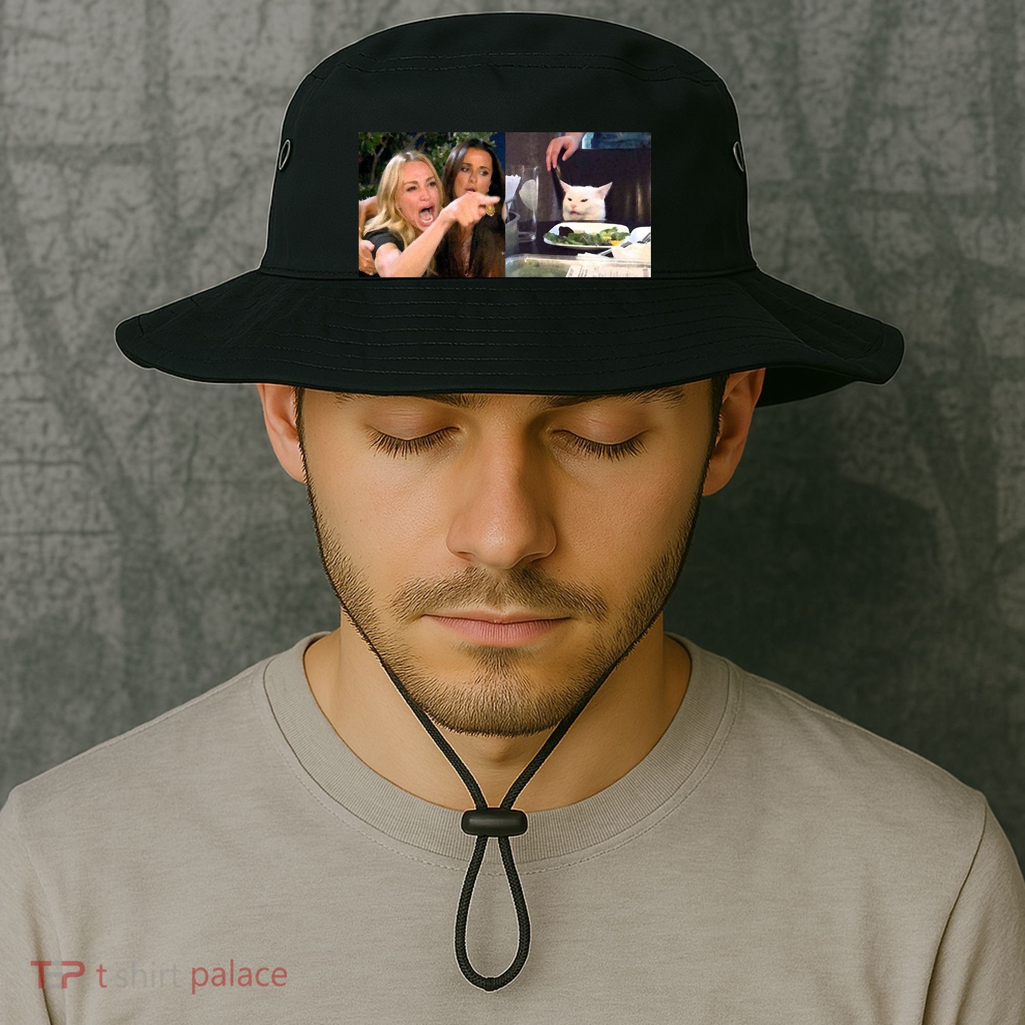 Funny Woman Yelling At Cat Meme  Bucket Hat