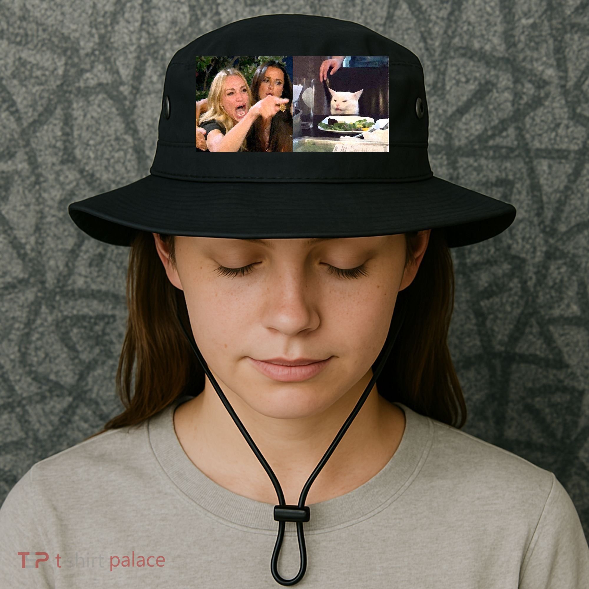 Funny Woman Yelling At Cat Meme  Bucket Hat