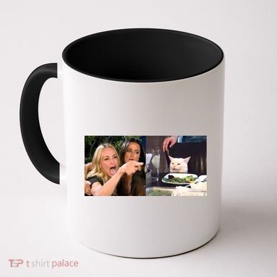 Funny Woman Yelling At Cat Meme  Coffee Mug