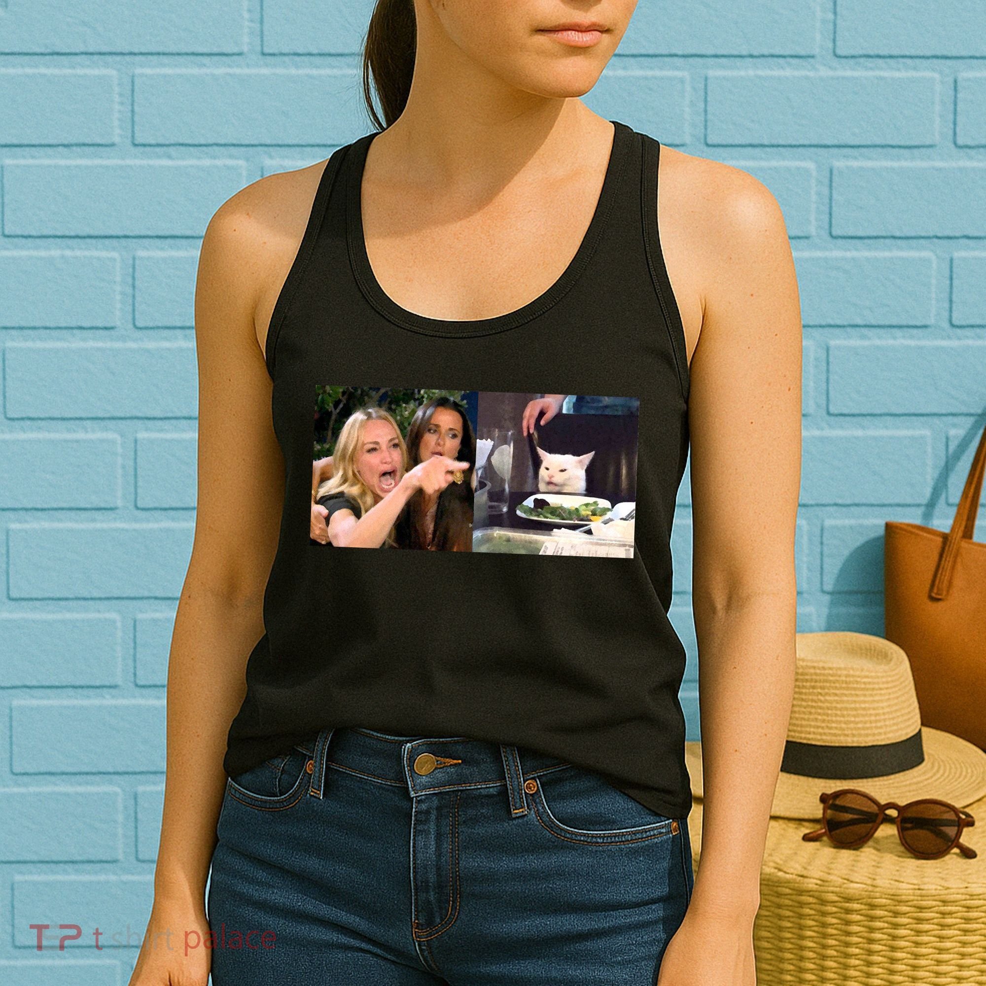 Funny Woman Yelling At Cat Meme  Women's Tank Top