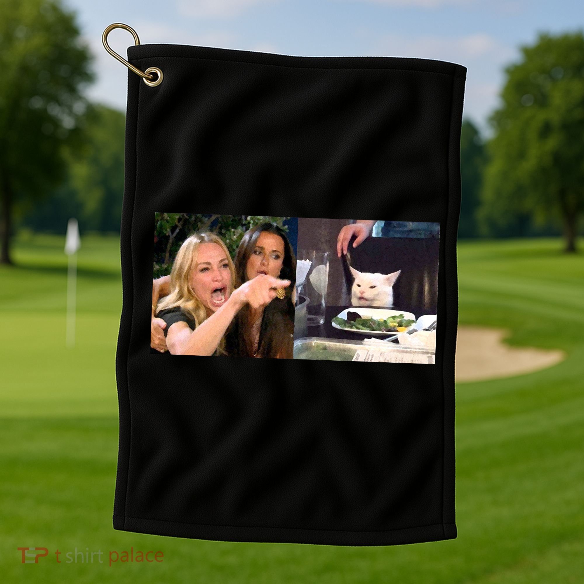 Funny Woman Yelling At Cat Meme  Golf Towel