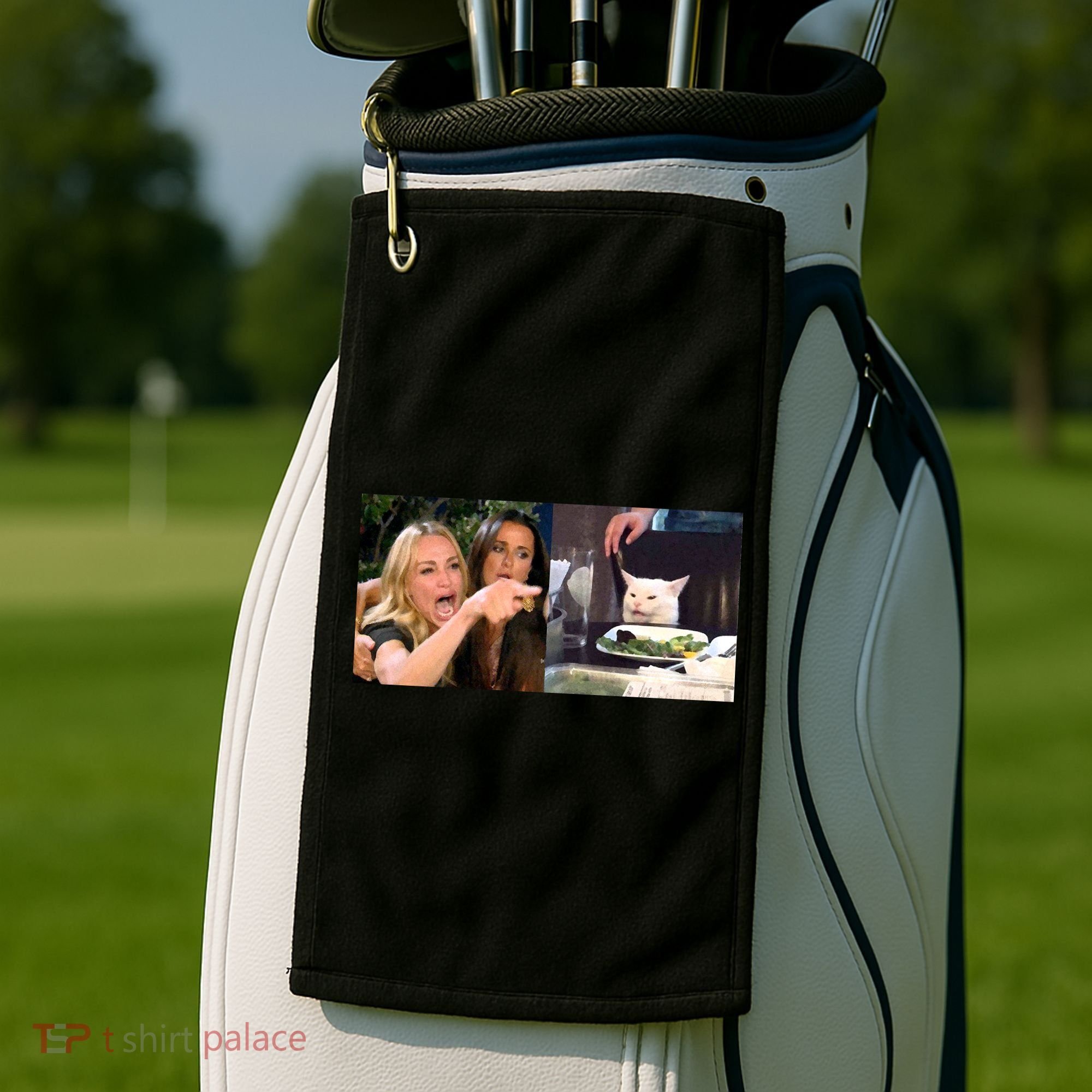 Funny Woman Yelling At Cat Meme  Golf Towel