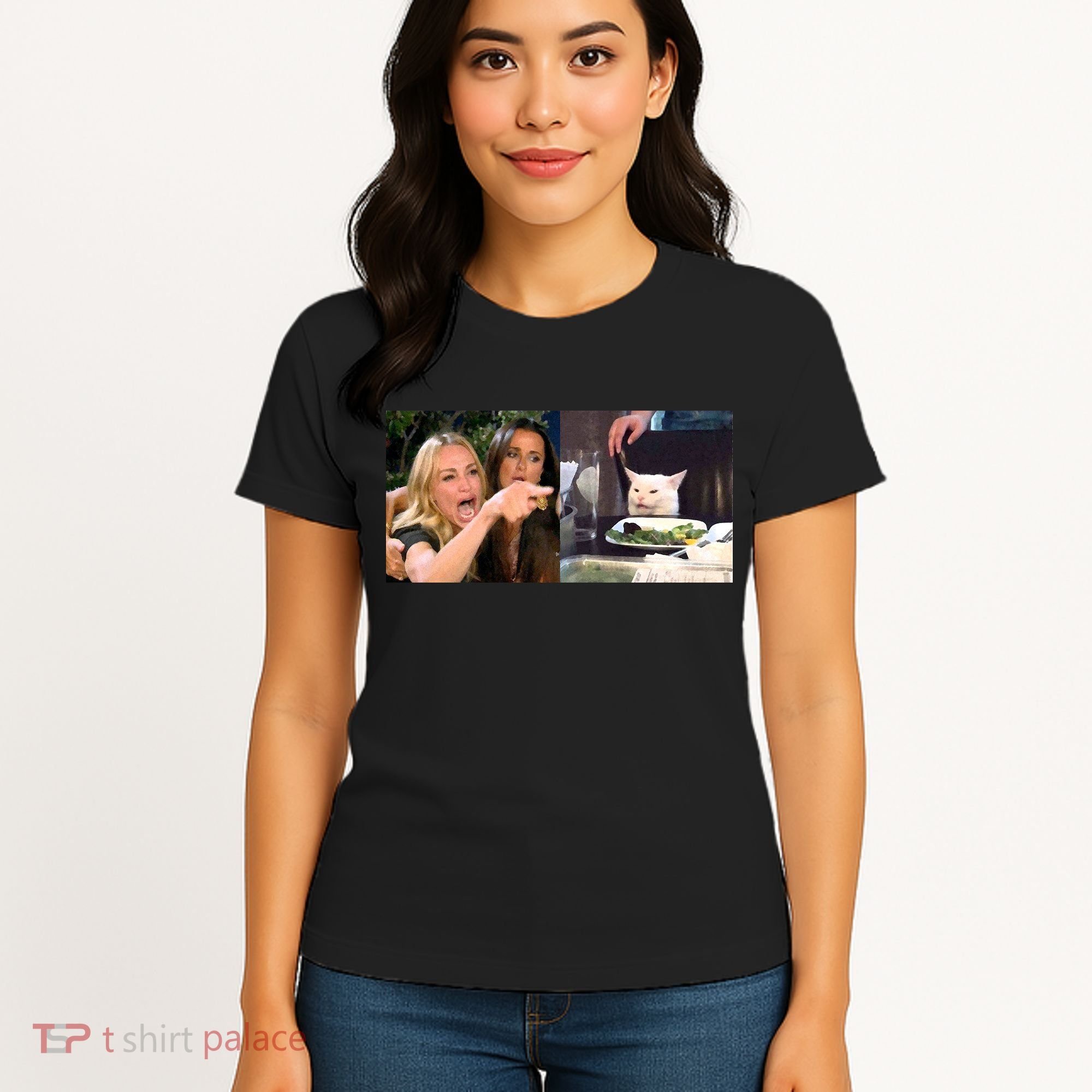 Funny Woman Yelling At Cat Meme  Women's T-Shirt