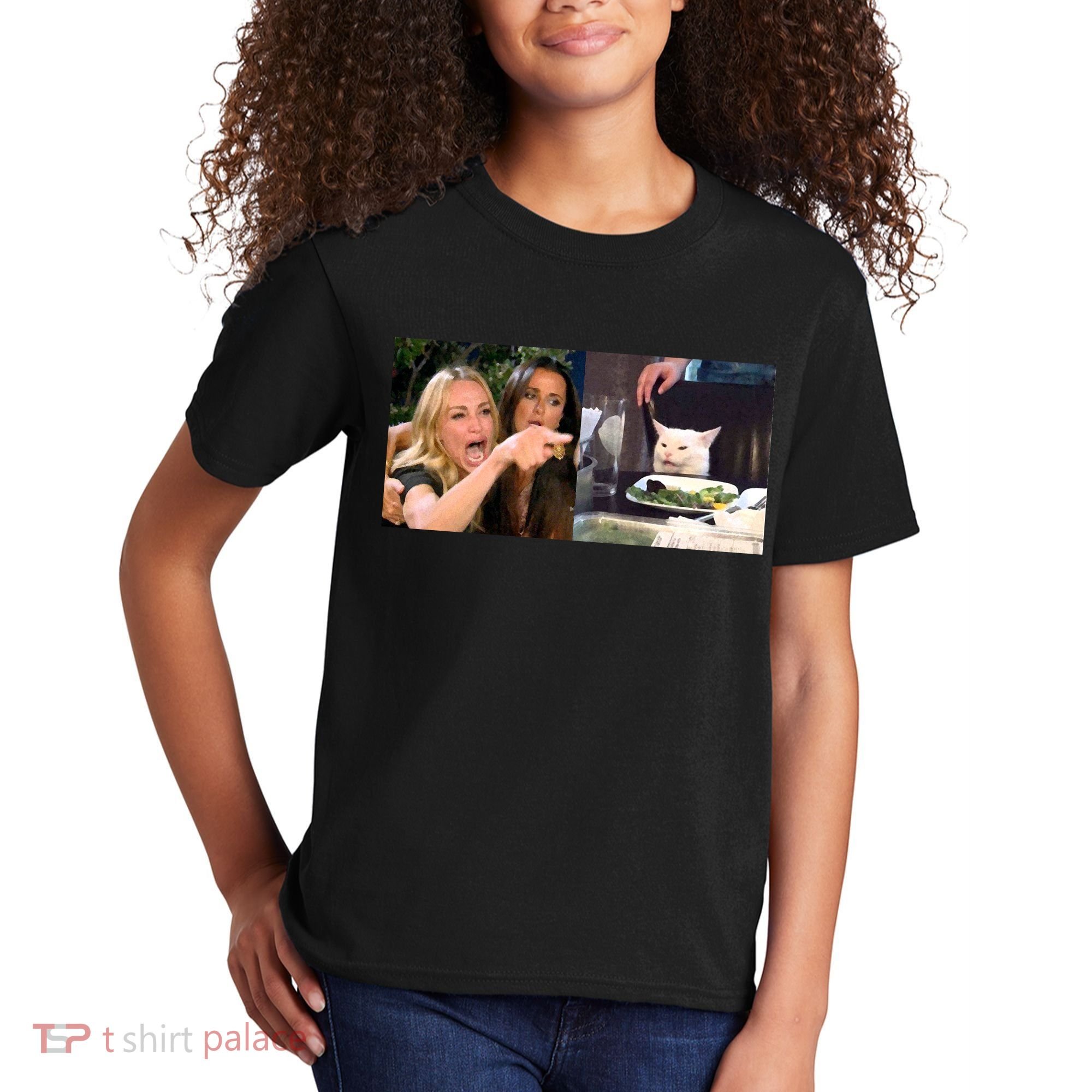 Funny Woman Yelling At Cat Meme  Kids T-Shirt