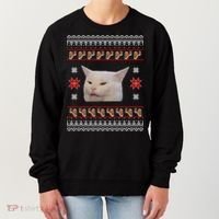 Funny Woman Yelling At Cat Meme Ugly Christmas Women's Sweatshirt thumb 0