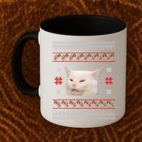 Funny Woman Yelling At Cat Meme Ugly Christmas Coffee Mug thumb 2