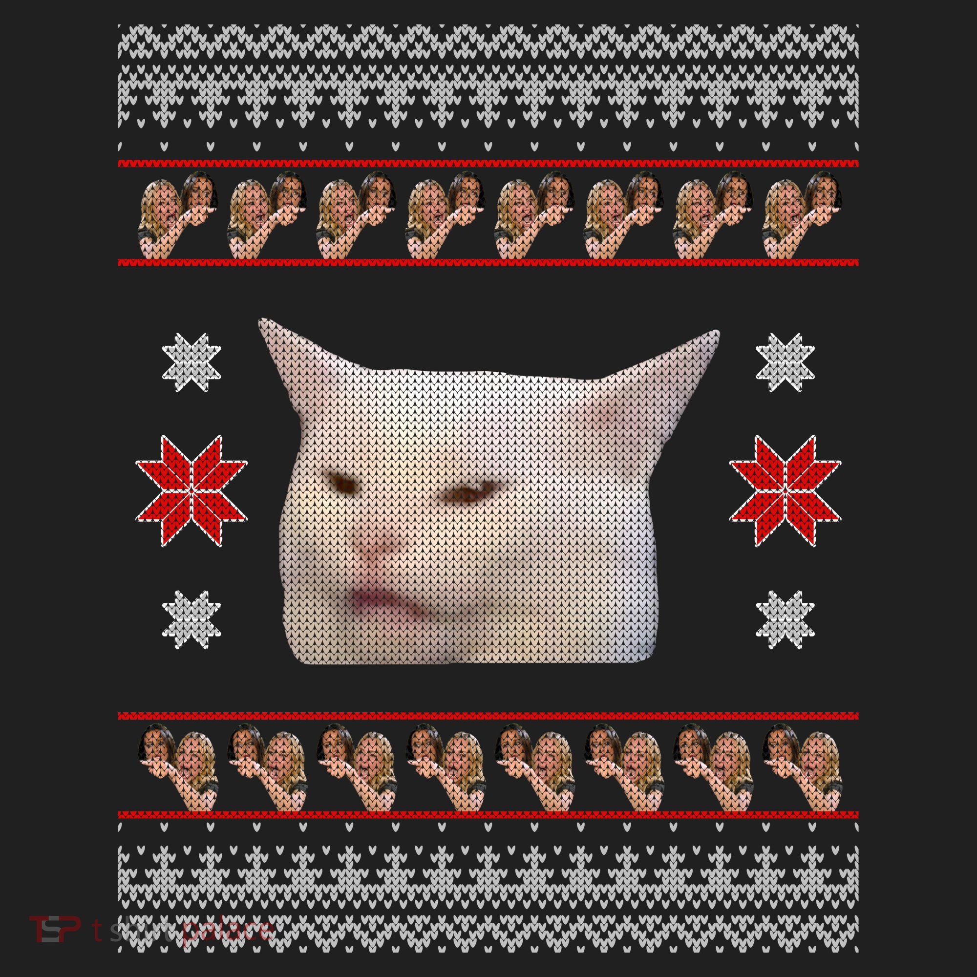 Funny Woman Yelling At Cat Meme Ugly Christmas Beanie