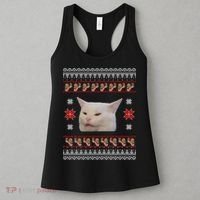 Funny Woman Yelling At Cat Meme Ugly Christmas Women's Tank Top thumb 3