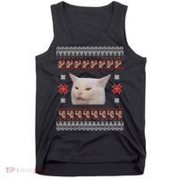 Funny Woman Yelling At Cat Meme Ugly Christmas Tank Top thumb 0