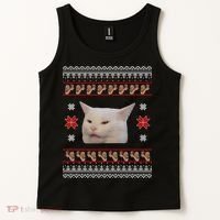 Funny Woman Yelling At Cat Meme Ugly Christmas Tank Top thumb 2