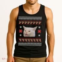 Funny Woman Yelling At Cat Meme Ugly Christmas Tank Top thumb 3