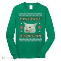 Funny Woman Yelling At Cat Meme Ugly Christmas Long Sleeve Shirt thumb 0