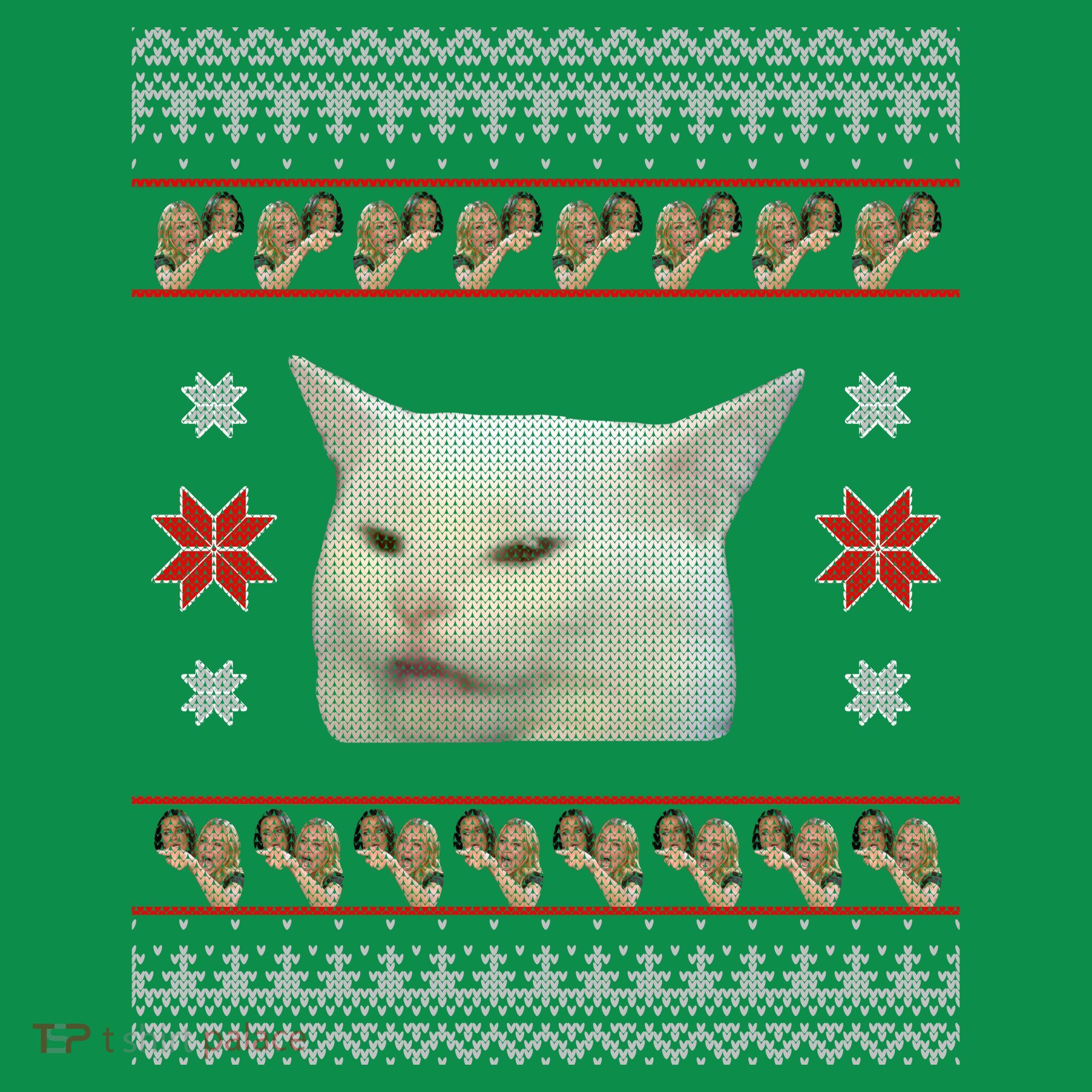 Funny Woman Yelling At Cat Meme Ugly Christmas Sweatshirt