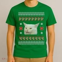 Funny Woman Yelling At Cat Meme Ugly Christmas T-Shirt thumb 3