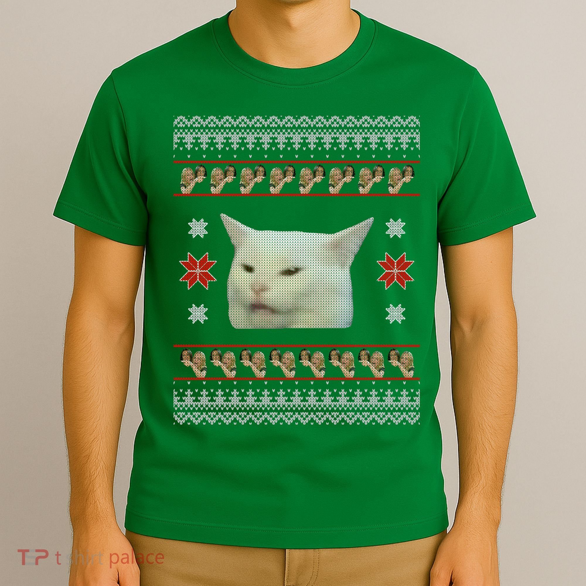 Funny Woman Yelling At Cat Meme Ugly Christmas T-Shirt