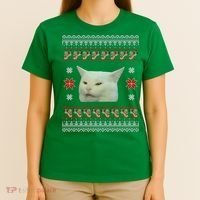 Funny Woman Yelling At Cat Meme Ugly Christmas T-Shirt thumb 4