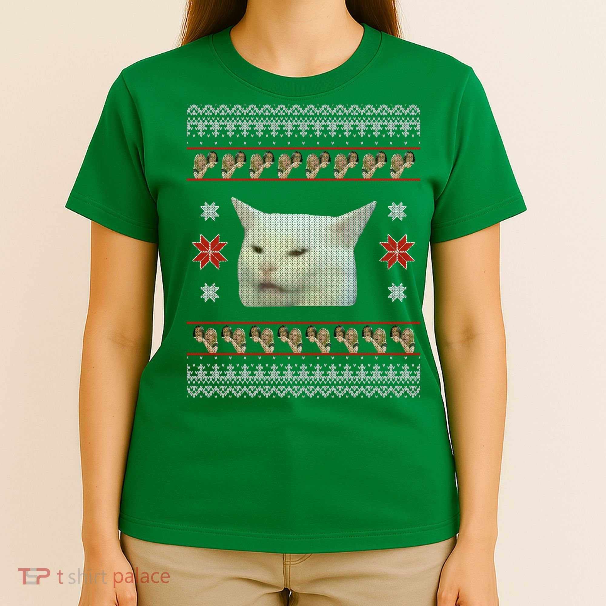 Funny Woman Yelling At Cat Meme Ugly Christmas T-Shirt