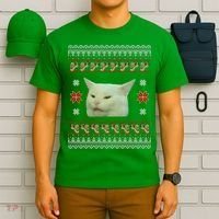 Funny Woman Yelling At Cat Meme Ugly Christmas T-Shirt thumb 6
