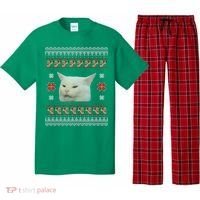 Funny Woman Yelling At Cat Meme Ugly Christmas Pajama Set thumb 0