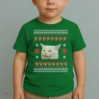 Funny Woman Yelling At Cat Meme Ugly Christmas Toddler T-Shirt thumb 2
