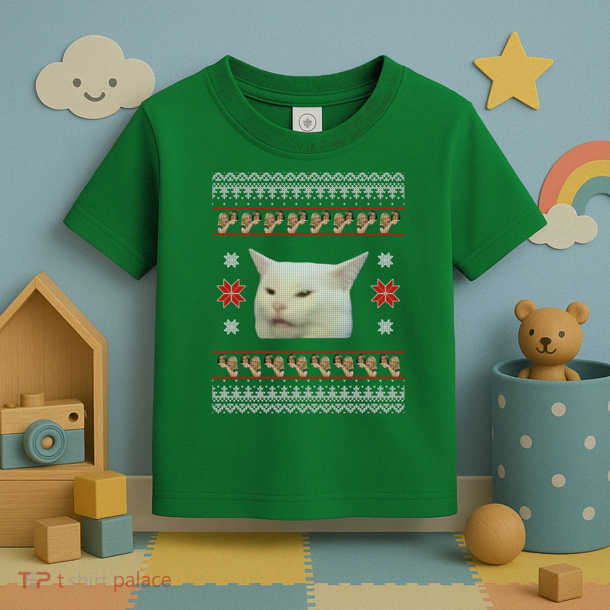 Funny Woman Yelling At Cat Meme Ugly Christmas Toddler T-Shirt