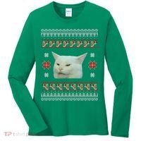 Funny Woman Yelling At Cat Meme Ugly Christmas Women's Long Sleeve Shirt thumb 0