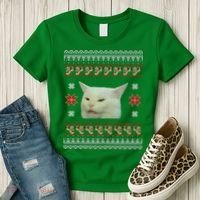 Funny Woman Yelling At Cat Meme Ugly Christmas Women's T-Shirt thumb 3