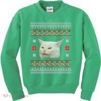 Funny Woman Yelling At Cat Meme Ugly Christmas Kids Sweatshirt thumb 0