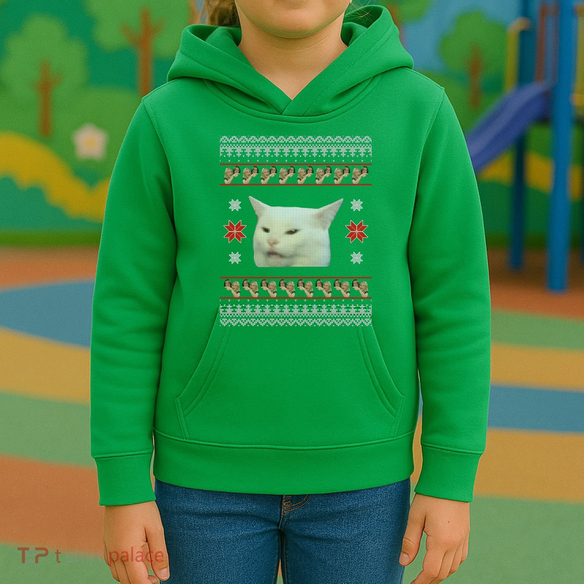 Funny Woman Yelling At Cat Meme Ugly Christmas Kids Hoodie
