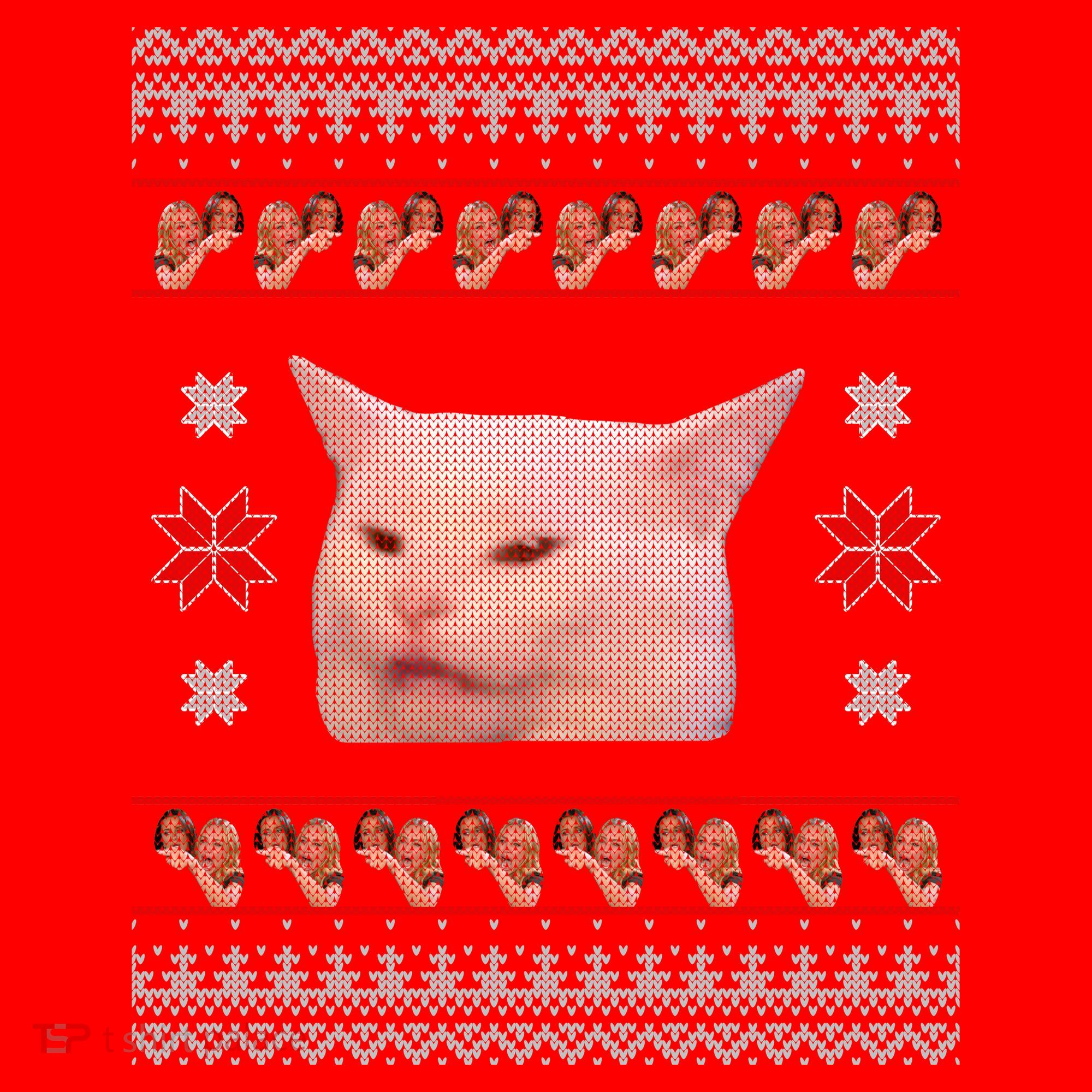 Funny Woman Yelling At Cat Meme Ugly Christmas Santa Hat