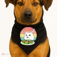 Funny Woman Yelling at Table Cat Meme USA-Made Doggie Bandana thumb 1