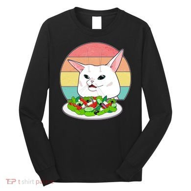 Funny Woman Yelling at Table Cat Meme Long Sleeve Shirt