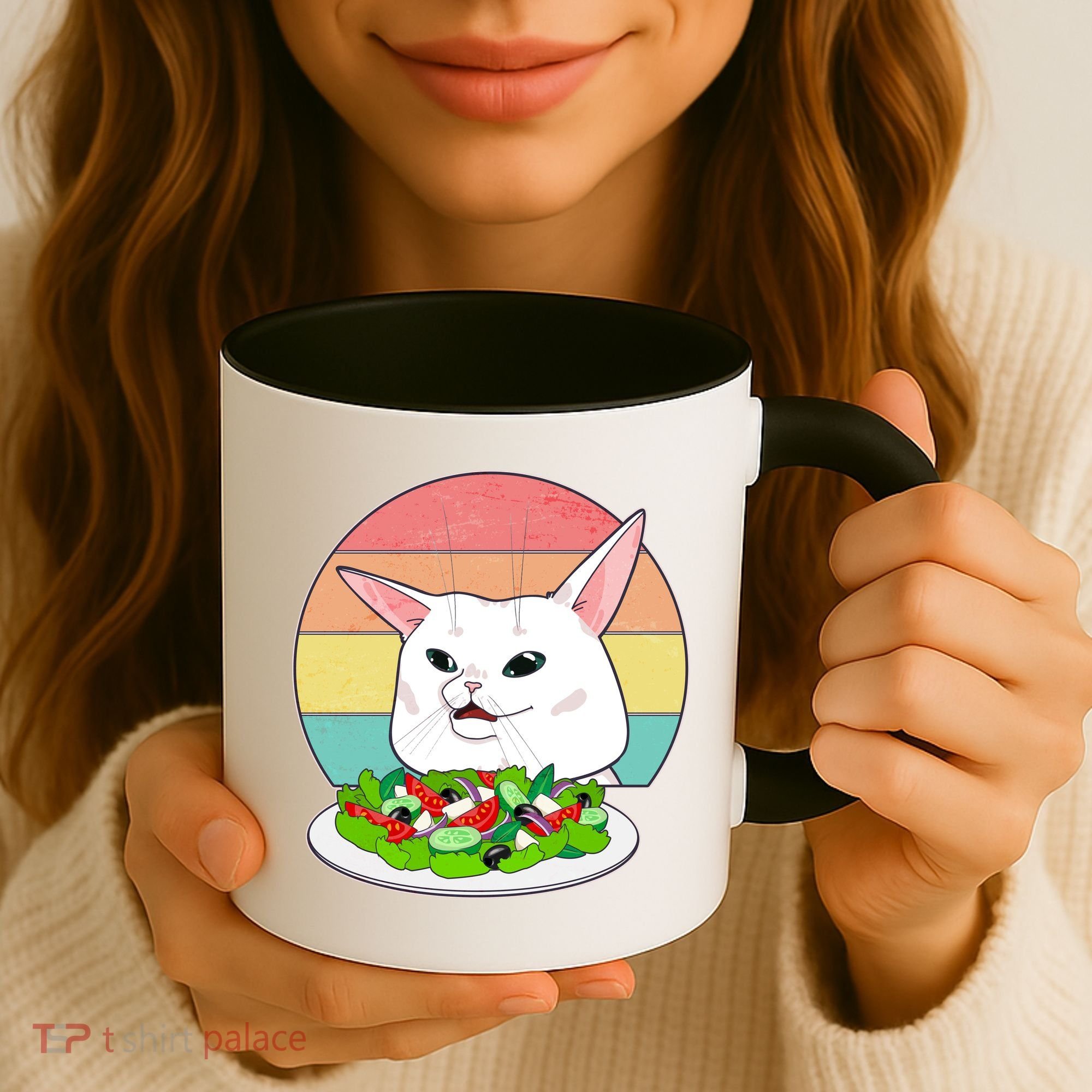 Funny Woman Yelling at Table Cat Meme Coffee Mug