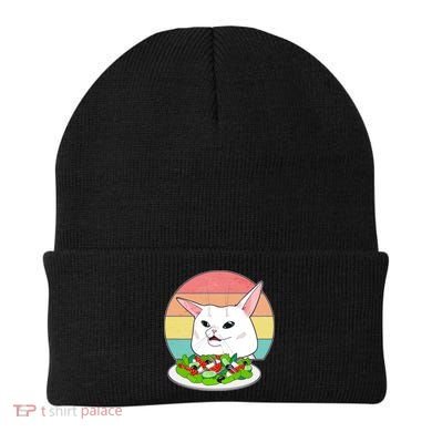 Funny Woman Yelling at Table Cat Meme Beanie