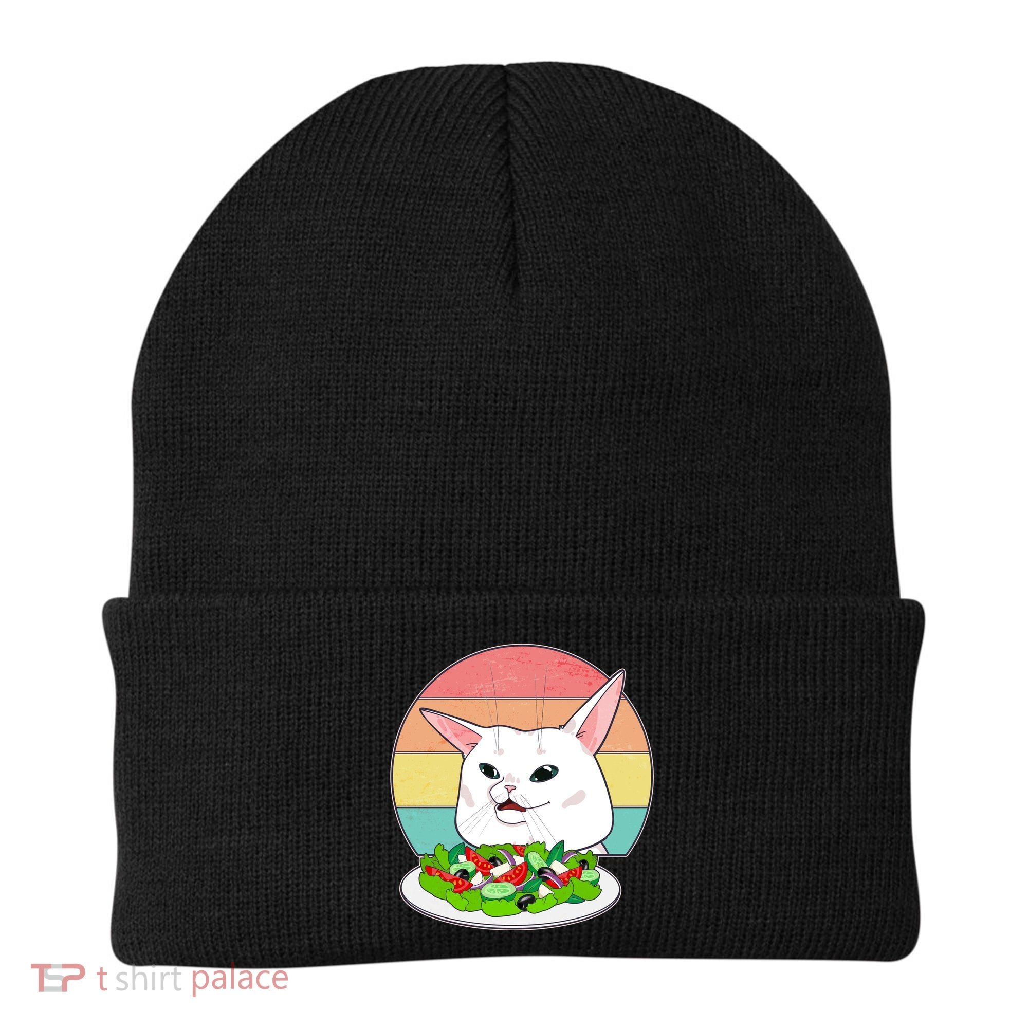 Funny Woman Yelling at Table Cat Meme Beanie