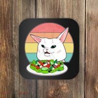 Funny Woman Yelling at Table Cat Meme Coaster thumb 0