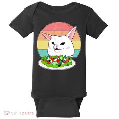 Funny Woman Yelling at Table Cat Meme Baby Bodysuit