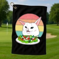Funny Woman Yelling at Table Cat Meme Golf Towel thumb 1