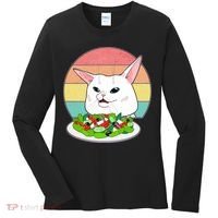 Funny Woman Yelling at Table Cat Meme Women's Long Sleeve Shirt thumb 0