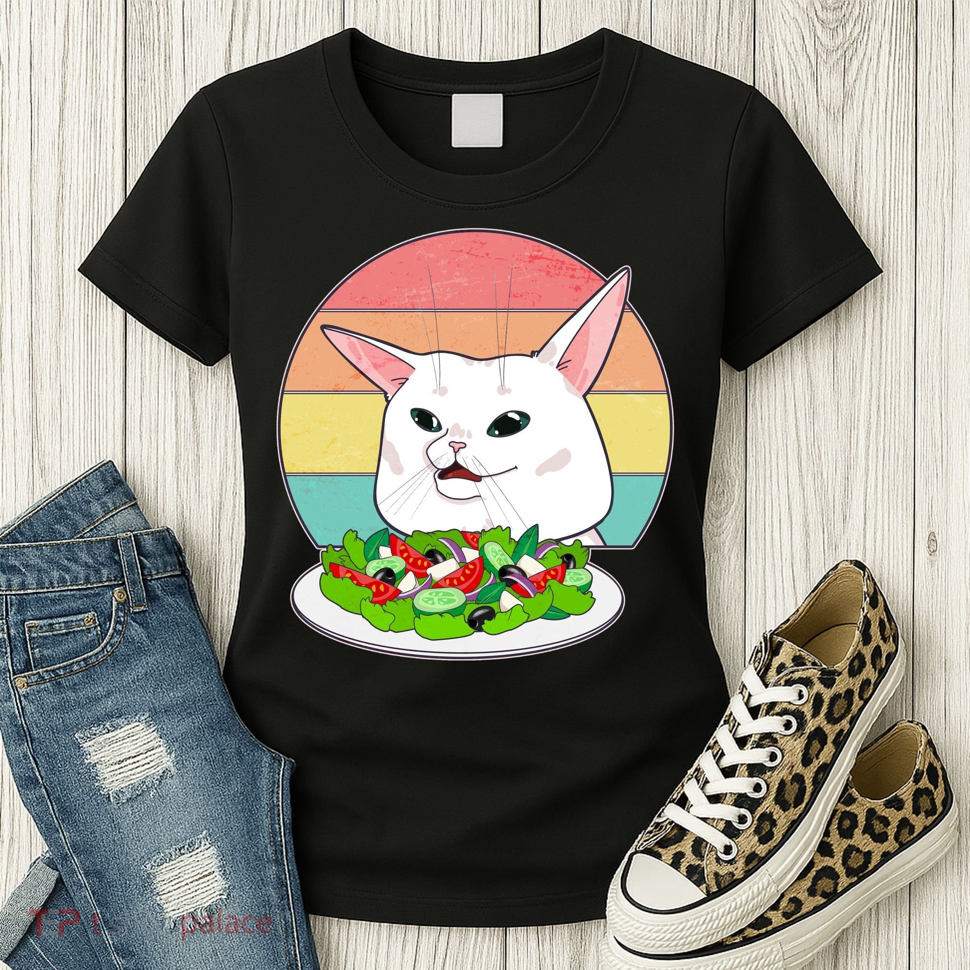 Funny Woman Yelling at Table Cat Meme Women's T-Shirt